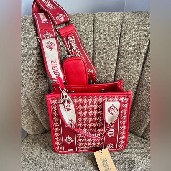 Steve Madden BWebber tweed satchel Crimson red with crossbody tote bag NWT - Picture 1 of 9